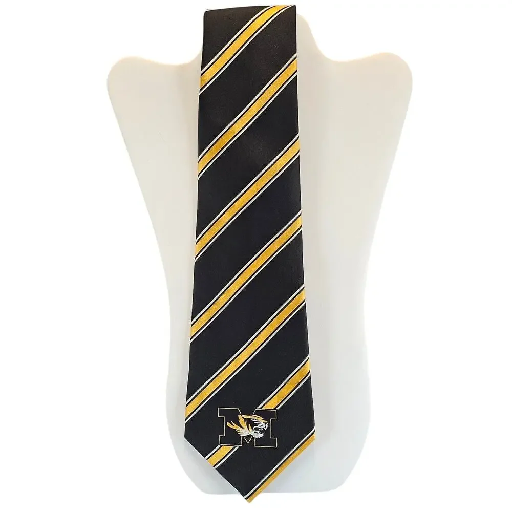 Eagles Wings Missouri Tigers Neck Tie Black Gold Striped 4x60 Polyester NCAA